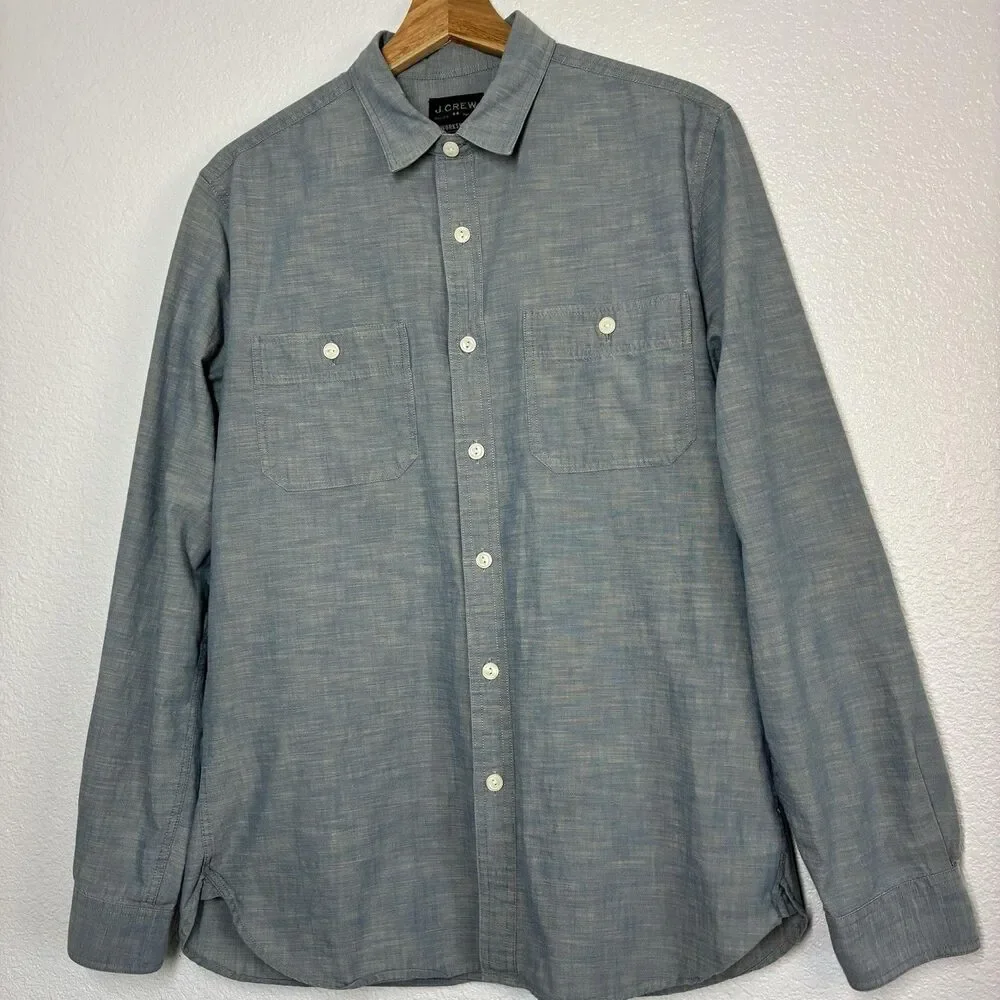 J Crew Shirt Mens Medium Blue Chambray Workshirt Button Up Long Sleeve Casual
